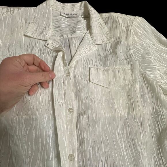 Vintage 90s Adolfo Collectibles White Self pattern Long sleeve Blouse size 9/10 - Picture 9 of 13